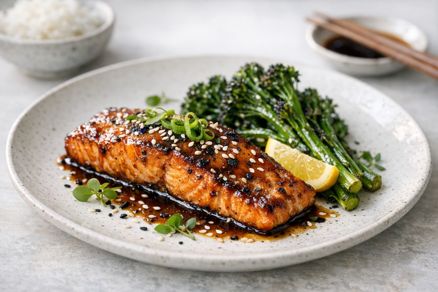 Caramelized Miso Butter Salmon with Charred Broccolini
