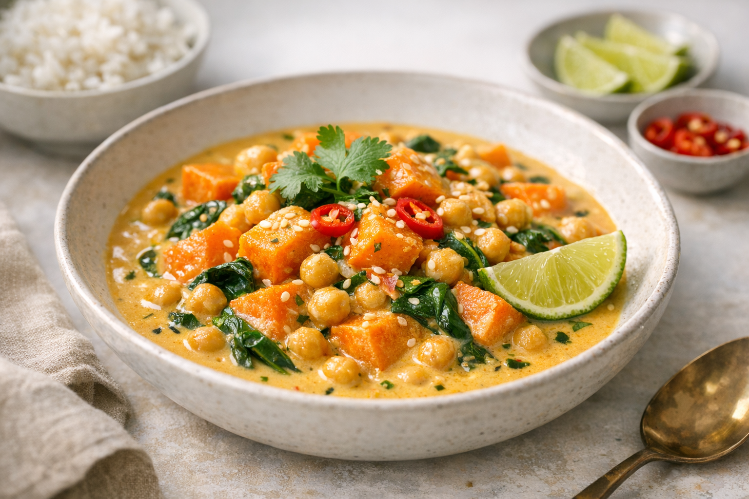 Creamy Coconut Curry with Sweet Potato and Chickpeas