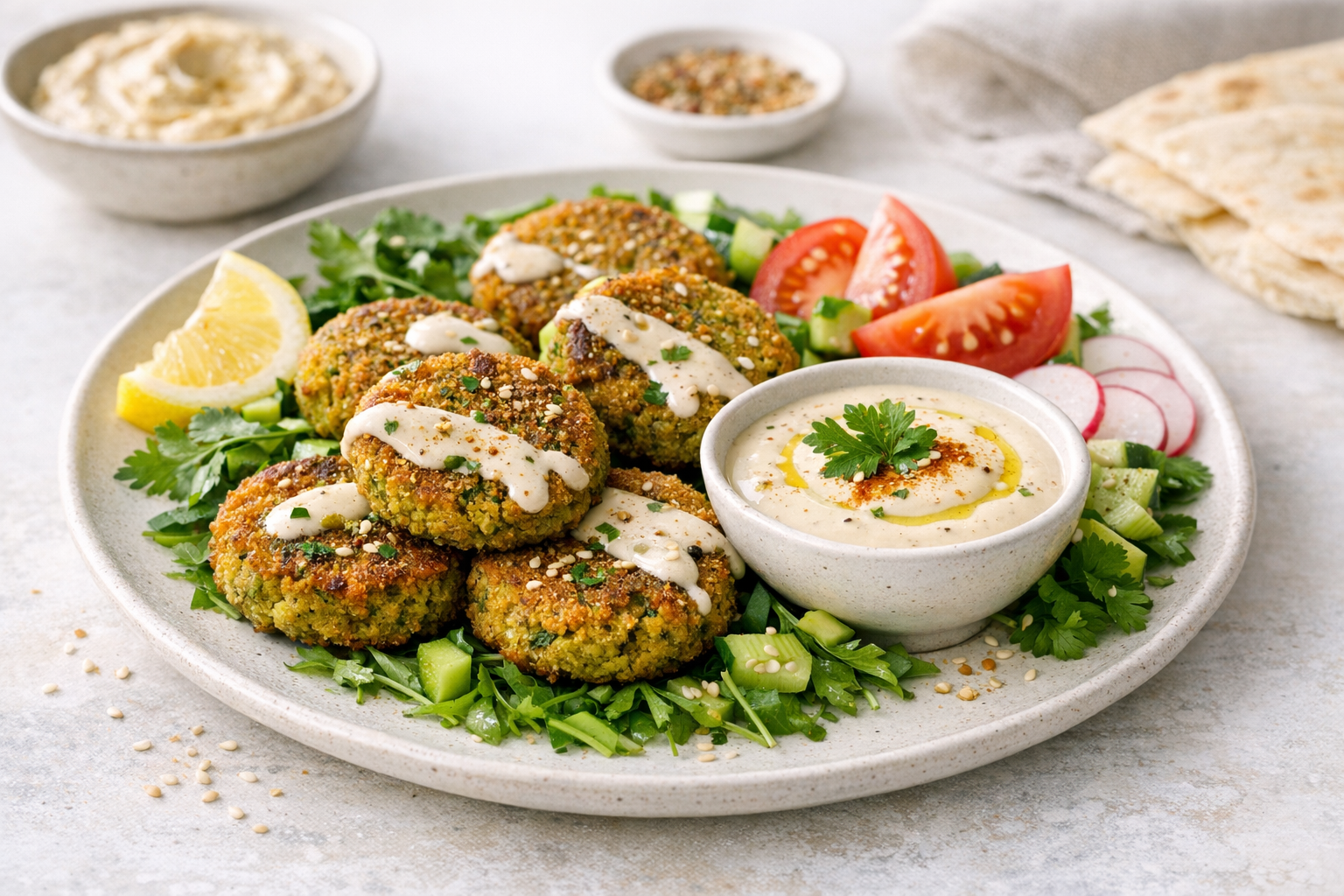 Crispy Baked Falafel with Lemon Tahini Sauce