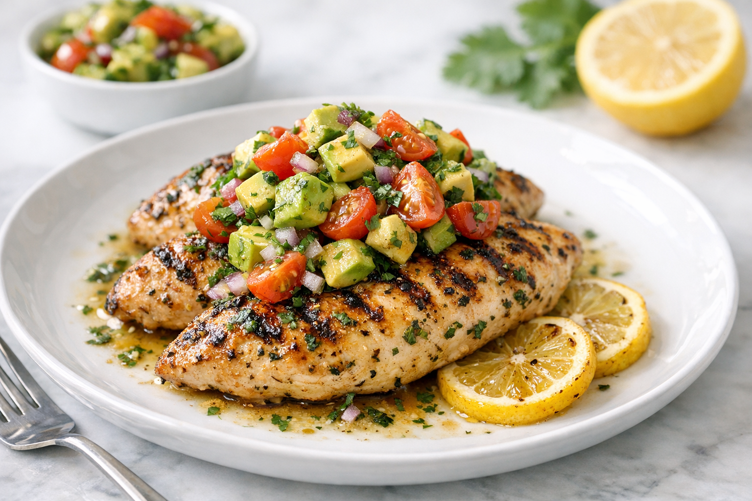 Lemon Herb Grilled Chicken with Avocado Salsa