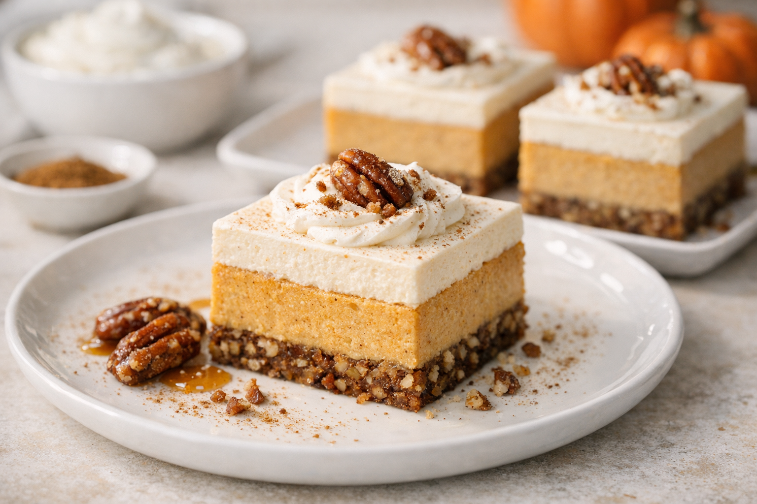 Pumpkin Spice Cheesecake Bars with Pecan Crust