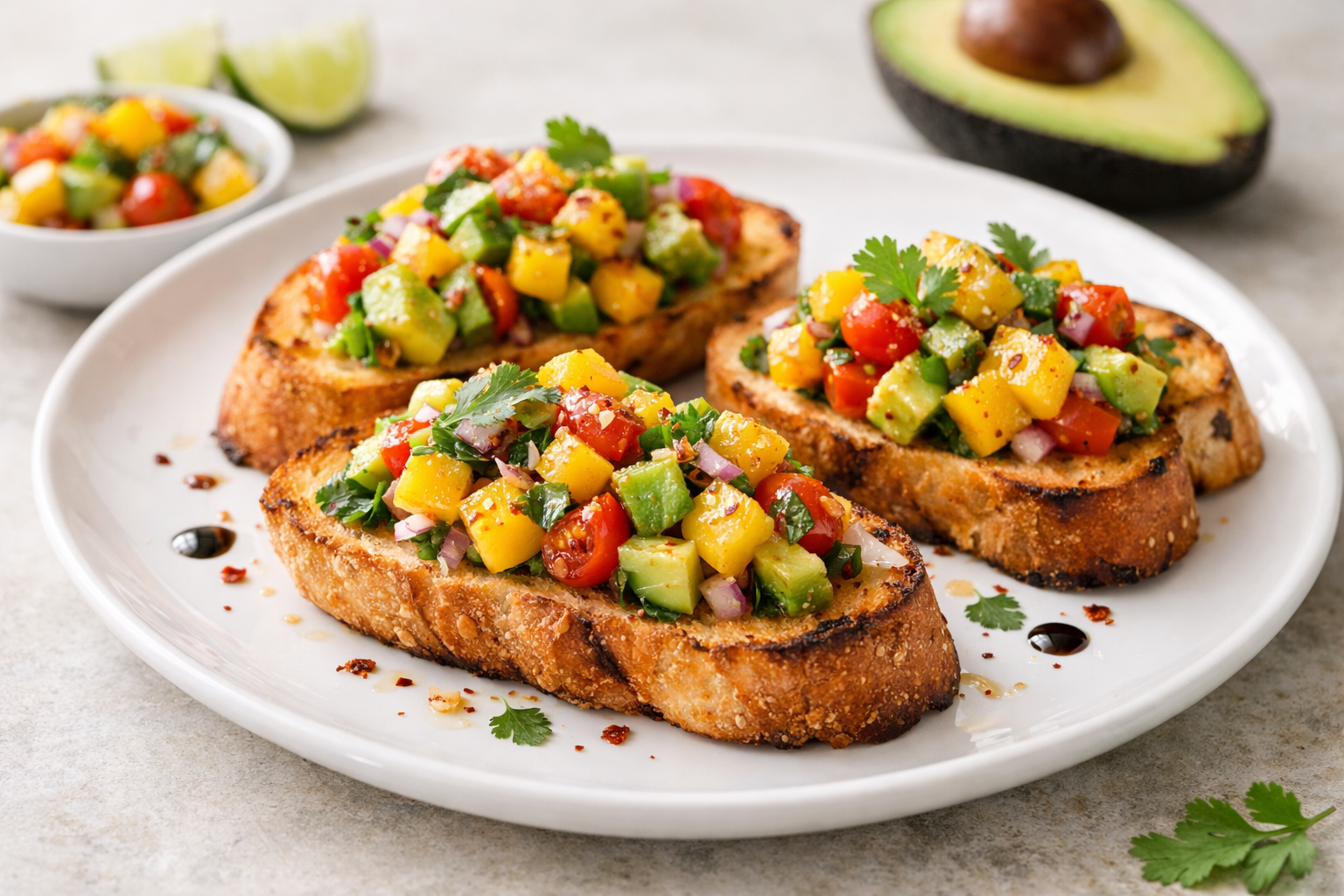 Spicy Mango Avocado Salsa Bruschetta