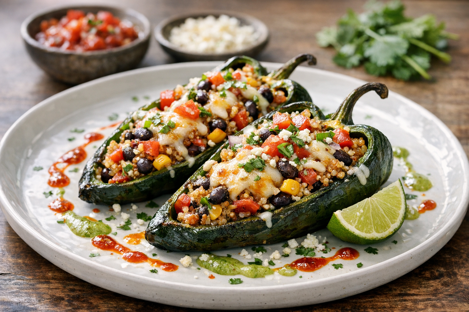 Stuffed Poblano Peppers with Quinoa and Black Beans