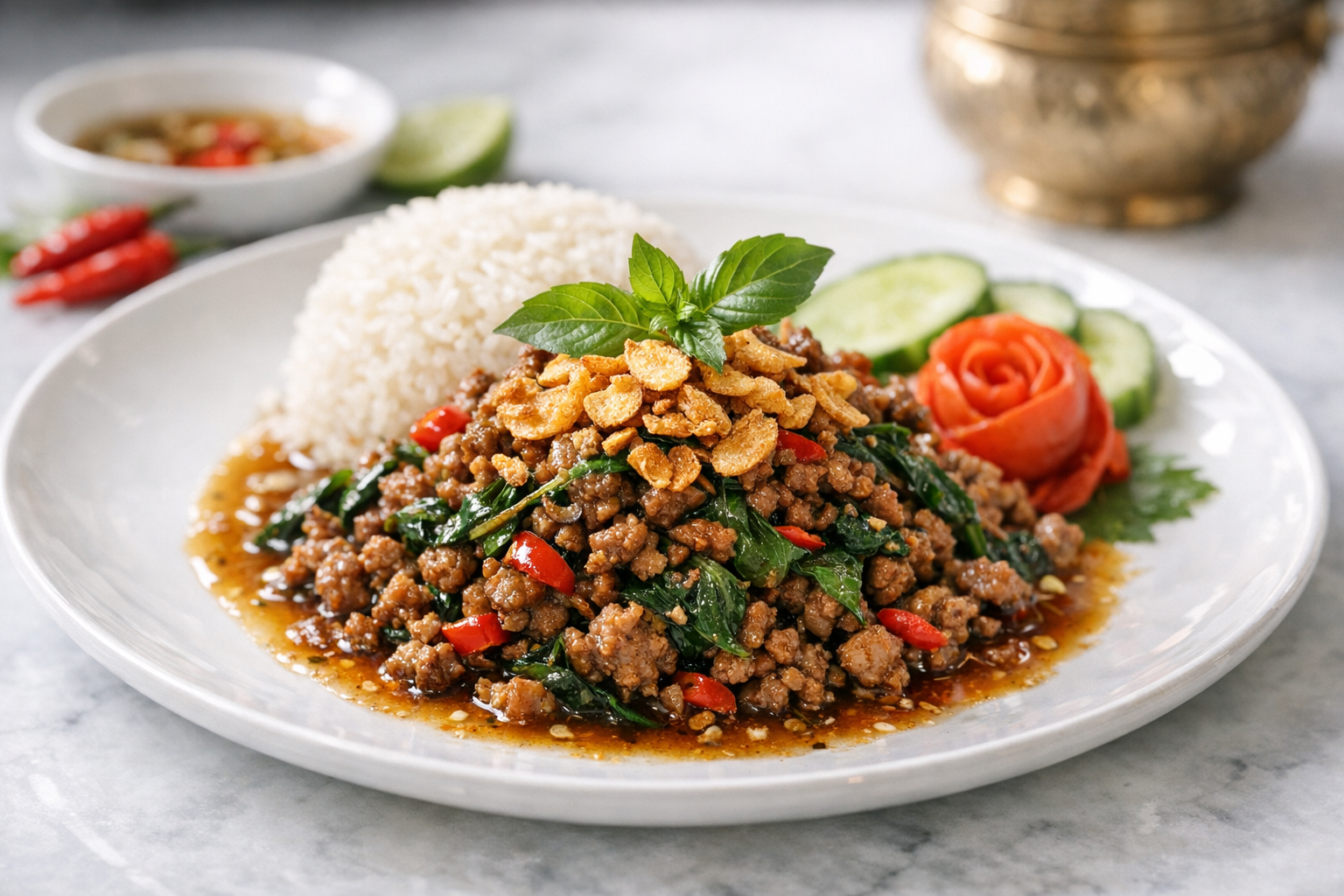 Thai Basil Beef with Crispy Garlic